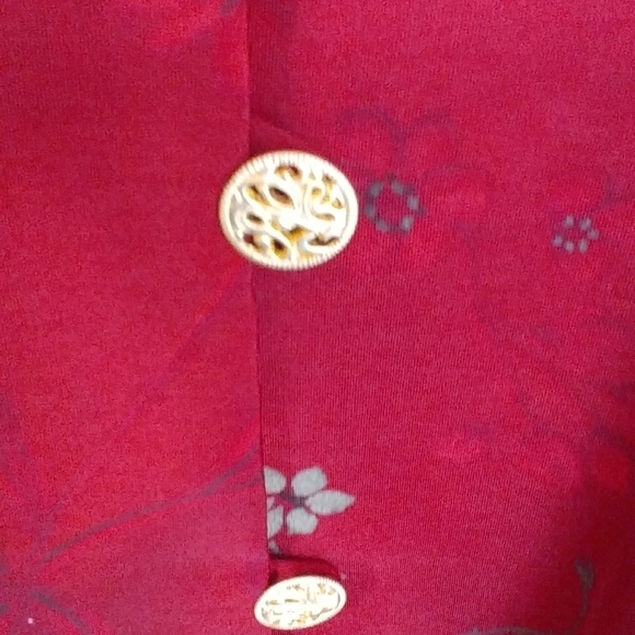 Karin Stevens Red Gold Floral Flower Medley Jacket Size 14 Front Button Up - Picture 6 of 11